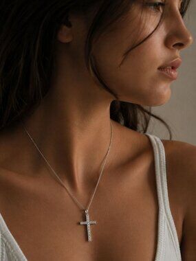 White Gold Finish Cross Pendant | 925 Sterling Silver | Christian Faith Jewelry